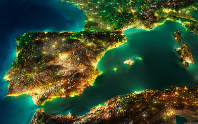 Europa iluminada vista do espaço com Portugal em destaque